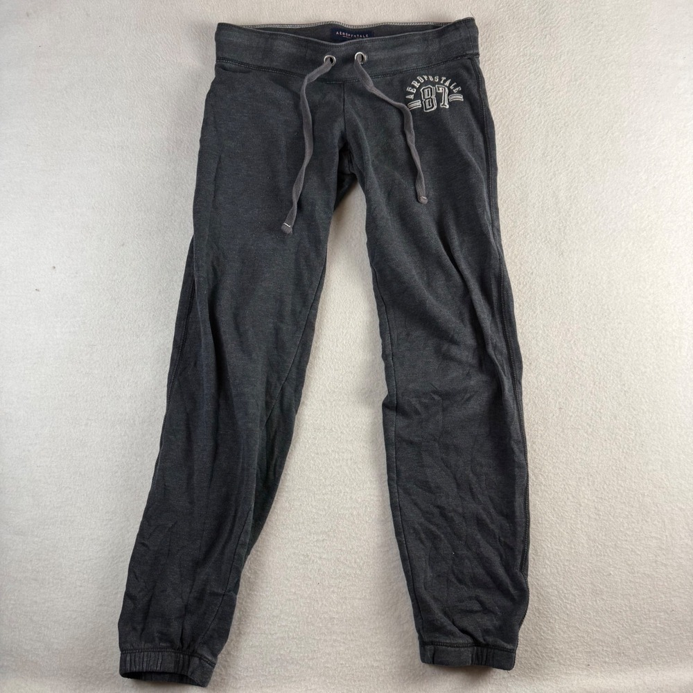 Aeropostale Womens XS Gray Heathered 87 Graphic Jogger Sweatpants Drawstring
